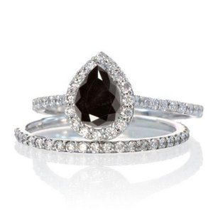 2 Carat Pear Cut Black and White Diamond Halo
